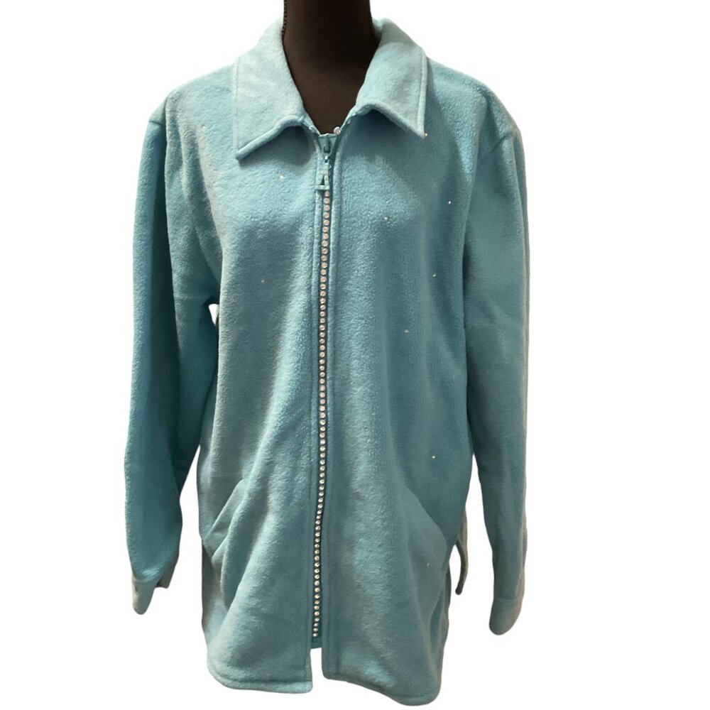 Quacker Factory Woman's Rhinestone Fleece Zip Jacket large NWOT